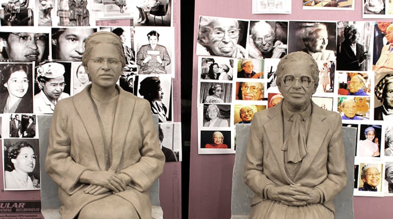 Atlanta sculptor Martin Dawe came up with the idea to depict Rosa Parks at two stages of her life, each version in coversation with the other.