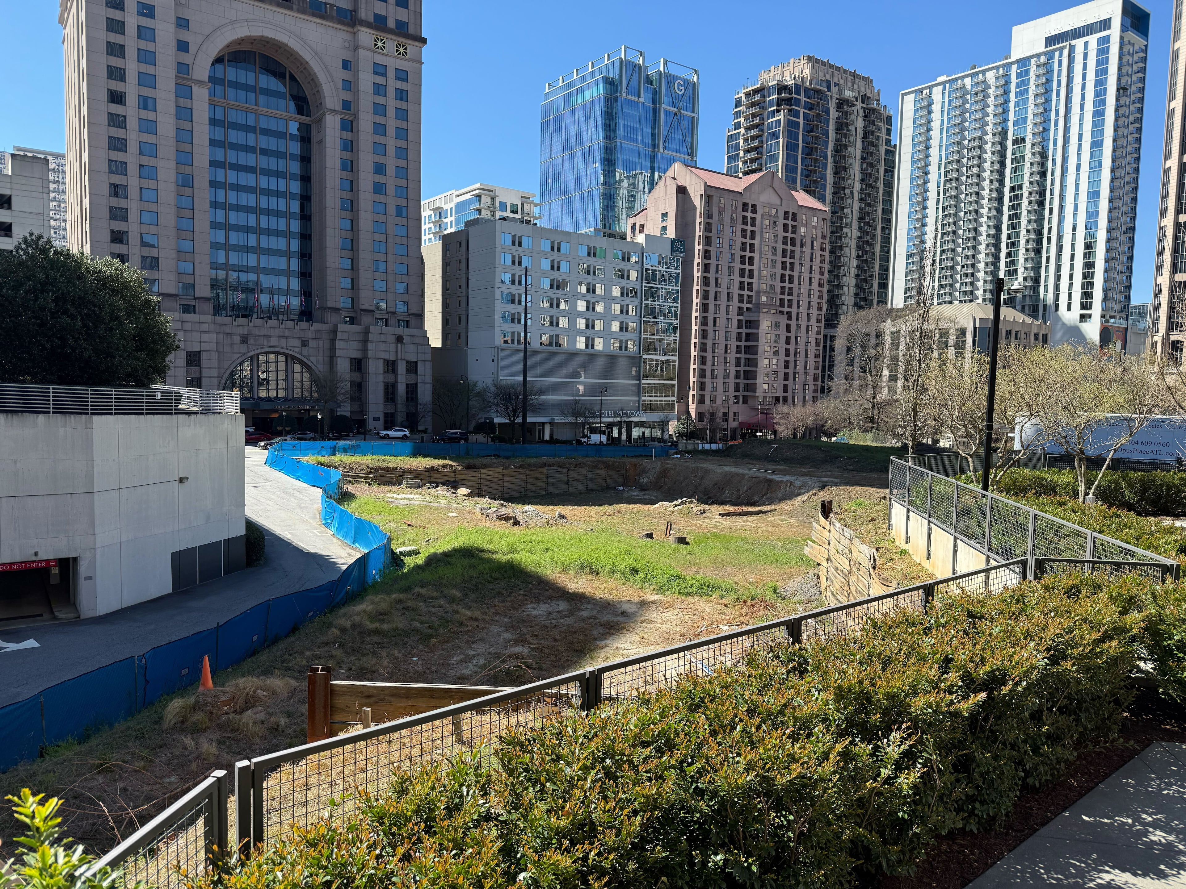 This construction site along 14th Street in Midtown Atlanta will be developed as a public park. (Mirtha Donastorg/AJC)