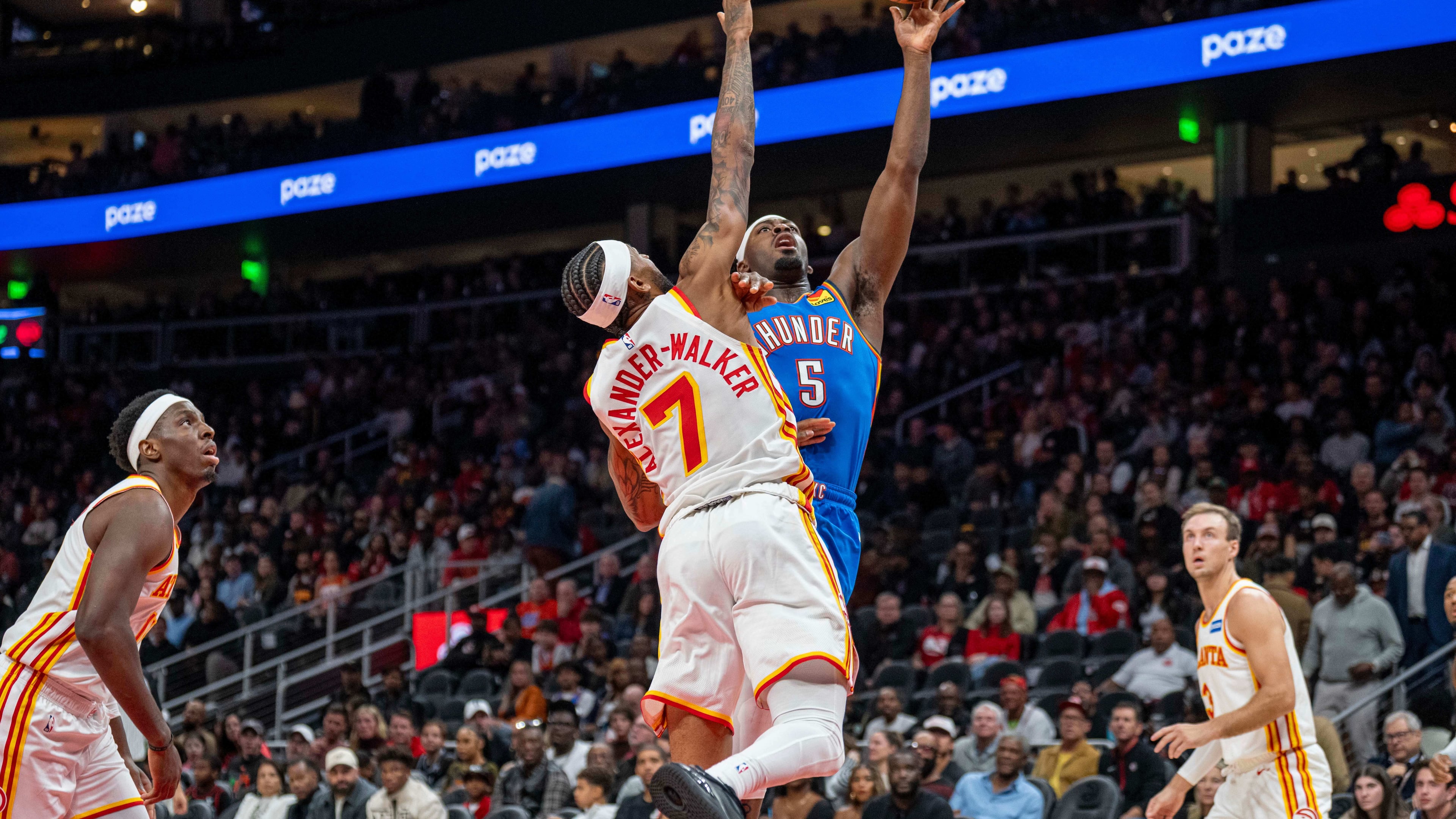The Hawks fell 117-100 to the Thunder on the second night of back-to-back games. The Hawks were without three key players. (Erik Rank/AP)