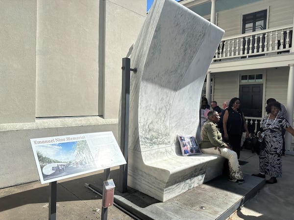 A planned memorial is seen Mother Emanuel AME church in Charleston, S.C. is seen on Tuesday, June 17, 2025 to honor and remember nine church members on the 10th anniversary of the killing of nine members in a shooting by a white supremacist during Bible study. (AP Photo /Jeffrey Collins)
