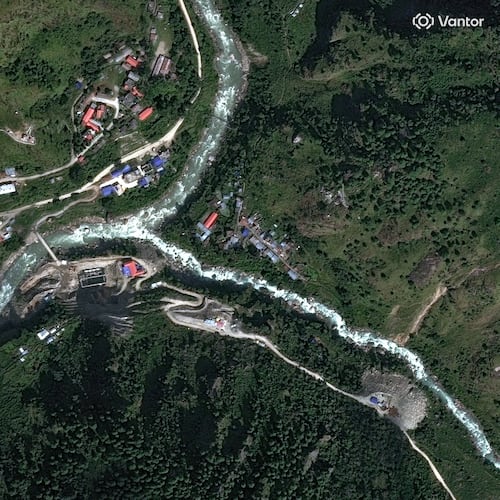 This satellite image provided by Vantor shows Syapru Besi, Nepal on Oct. 18, 2023. (Satellite image ©2026 Vantor via AP)