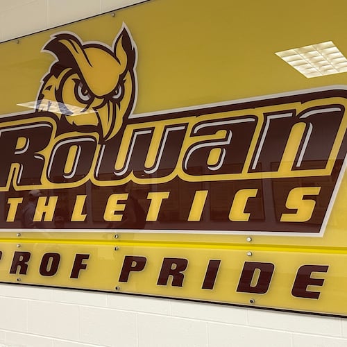 A Rowan Athletics sign is displayed, Tuesday, March 31, 2026, on Rowan University campus in Glassboro, N.J. (AP Photo/Dan Gelston)