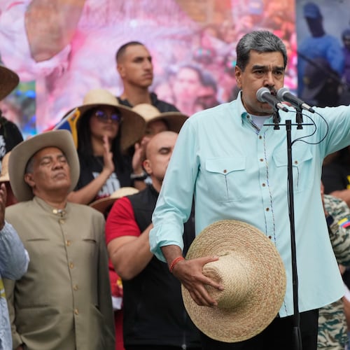 Venezuelan President Nicolas Maduro speaks at a rally marking the anniversary of the Battle of Santa Ines, in Caracas, Venezuela, Wednesday, Dec. 10, 2025. (Ariana Cubillos/AP)
