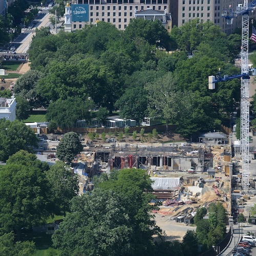Work continues on the construction of the ballroom at the White House, Saturday, May 16, 2026, in Washington, where the East Wing once stood. (AP Photo/Rod Lamkey, Jr.)