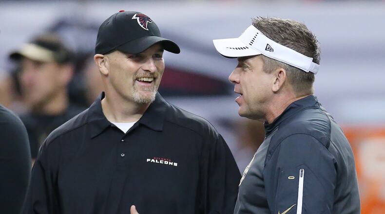 Falcons coach Dan Quinn and Saints head coach Sean Payton. Curtis Compton / ccompton@ajc.com