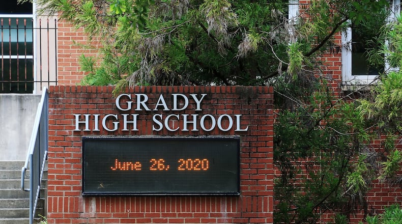 A Grady High School sign photographed in June, 2020, in Atlanta. (CHRISTINA MATACOTTA FOR THE ATLANTA JOURNAL-CONSTITUTION)
