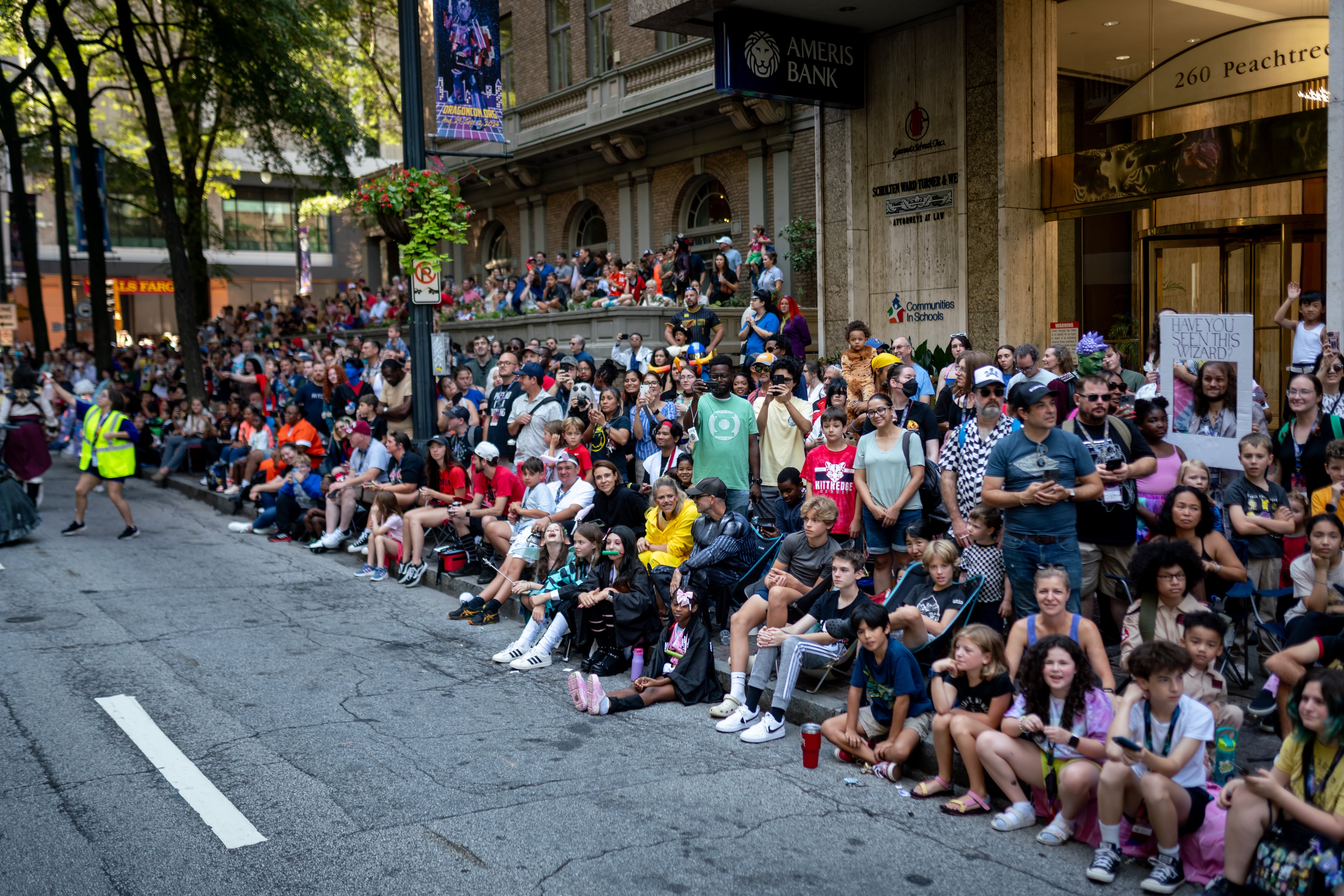 Thousands lined up along Peachtree Street on Saturday morning, August 31, 2024, for the annual Dragon Con parade in Atlanta. (Ben Hendren for The Atlanta Journal-Constitution)
