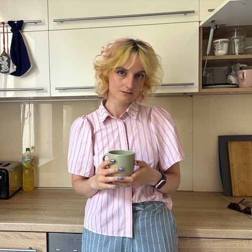Nastya Podorozhnya stands in the kitchen of the shelter which the Martynka non-profit is running in Krakow, Poland, Thursday, July 2, 2026. (AP Photo/Claudia Ciobanu)