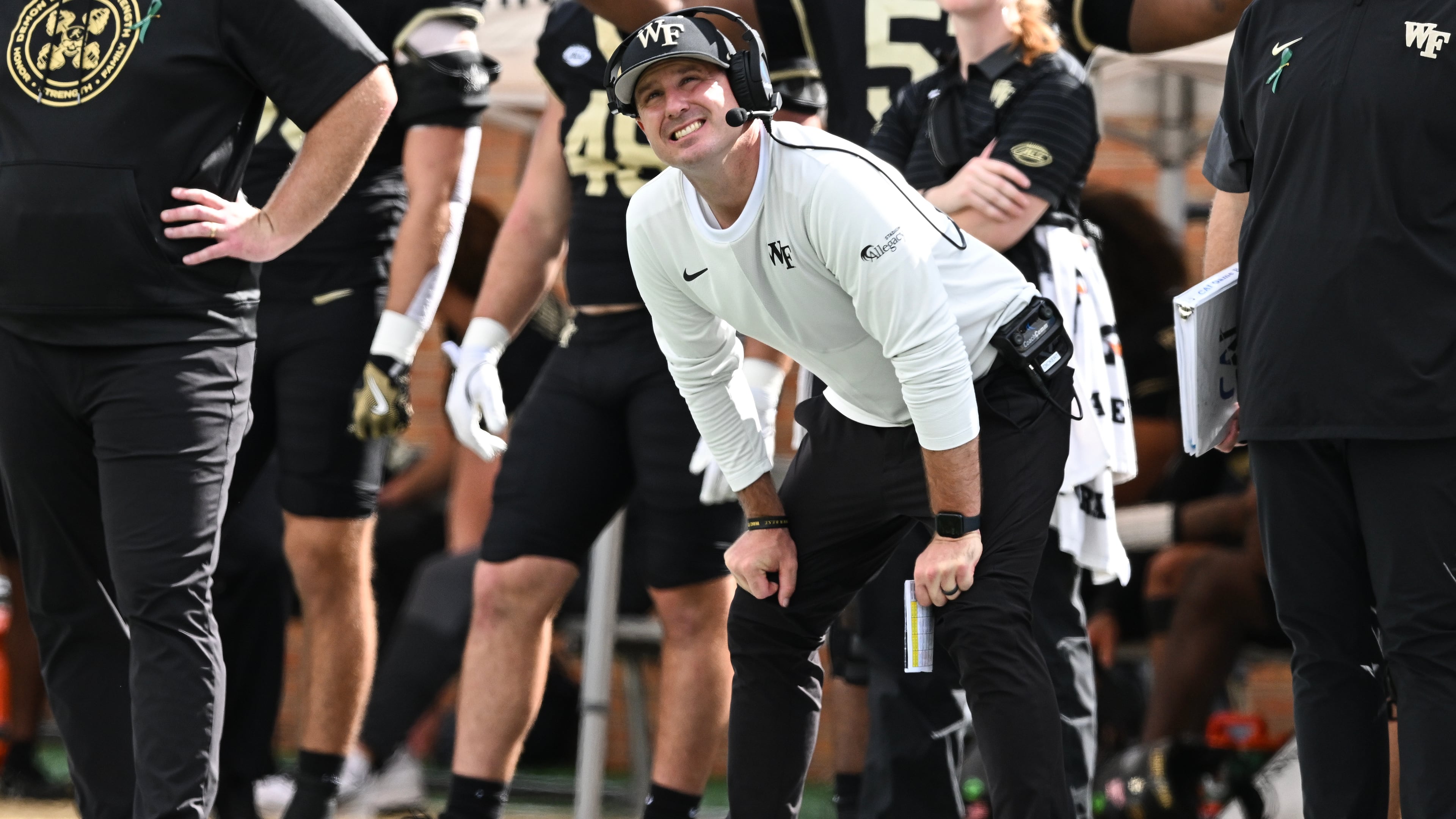 Wake Forest head coach Jake Dickert doesn't look happy during the Demon Deacons' game against Georgia Tech on Saturday. After establishing a substantial lead, Wake lost in overtime. (Matt Kelley/AP)