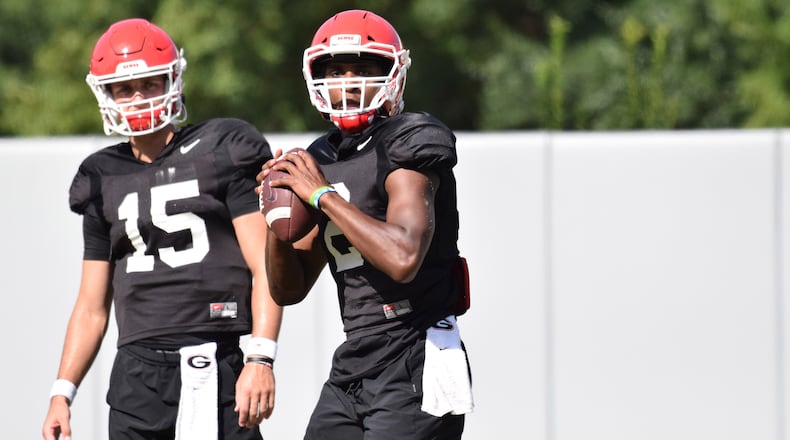 Georgia quarterback D'Wan Mathis (2) during the BulldogsÕ practice in Athens, Ga., on Thursday. Sept. 3, 2020. (Photo by Steven Colquitt)
