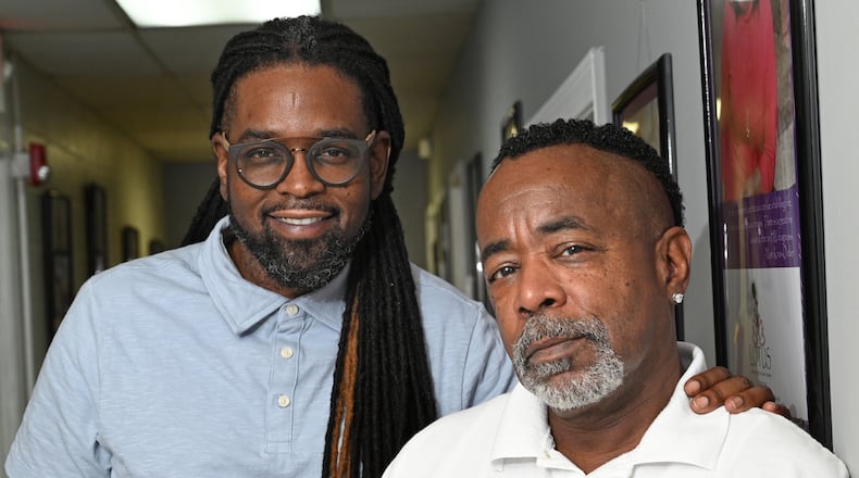 July 15, 2022 Atlanta - Larry Scott-Walker (left), executive director, and Malcolm Reid, director of programs at Thrive SS in Atlanta on Friday, July 15, 2022. Thrive SS is an an organization that supports Black gay and bisexual men living with HIV in the Atlanta metro area. The technology successfully used in COVID-19 vaccines is being tested in humans for effectiveness against HIV. (Hyosub Shin / Hyosub.Shin@ajc.com)