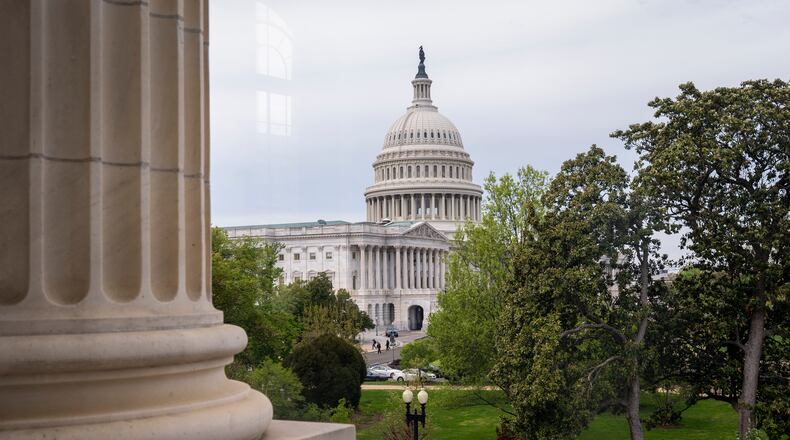 A view of the U.S. Capitol dome on Capitol Hill in Washington, Monday, April 13, 2026. (AP Photo/J. Scott Applewhite)
