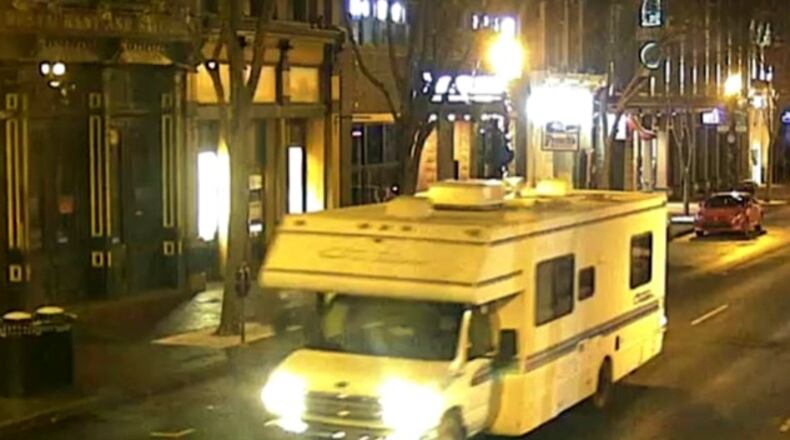 An image released by the Metro Nashville Police Department shows Anthony Warner driving an RV packed with explosives through downtown Nashville early on Christmas morning. No one besides Warner was killed in the explosion, but property damage was severe. (Metro Nashville Police Department via The New York Times)