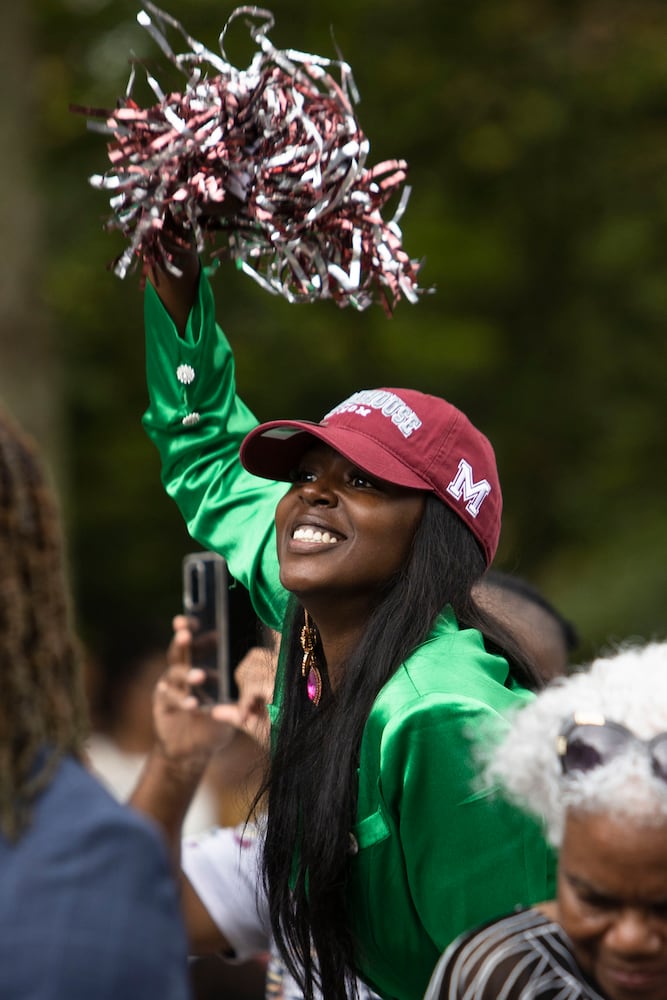 Tanicka Sherman cheers during the Morehouse College commencement ceremony on Sunday, May 21, 2023, on Century Campus in Atlanta. The graduation marked Morehouse College's 139th commencement program. CHRISTINA MATACOTTA FOR THE ATLANTA JOURNAL-CONSTITUTION