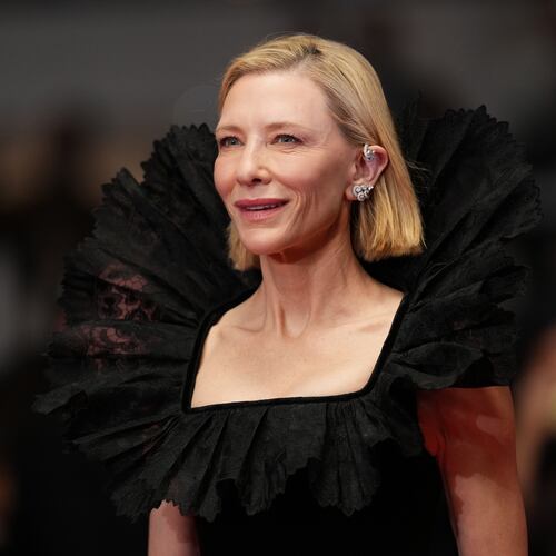 Cate Blanchett poses for photographers upon arrival at the premiere of the film 'Paper Tiger' at the 79th international film festival, Cannes, southern France, Saturday, May 16, 2026. (Photo by Scott A Garfitt/Invision/AP)