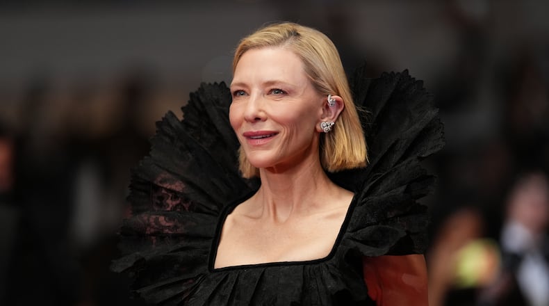 Cate Blanchett poses for photographers upon arrival at the premiere of the film 'Paper Tiger' at the 79th international film festival, Cannes, southern France, Saturday, May 16, 2026. (Photo by Scott A Garfitt/Invision/AP)