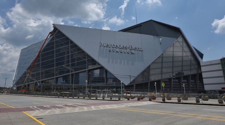 Exterior of Mercedes-Benz Stadium during a media tour of Mercedes-Benz Stadium on Thursday, June 15, 2017.