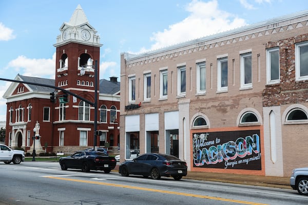 Cars drive through the square in Jackson, Ga., on Saturday, June 6, 2026. (Abbey Cutrer/AJC)