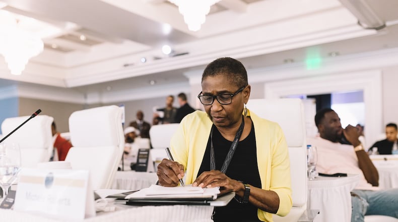 Michele Roberts works during the NBPA Winter Board of Representatives Player Meeting in February. Roberts was one of the most highly praised trial attorneys in Washington, D.C., before switching courts in 2014 and becoming executive director of the union of NBA players. CONTRIBUTED BY NBPA