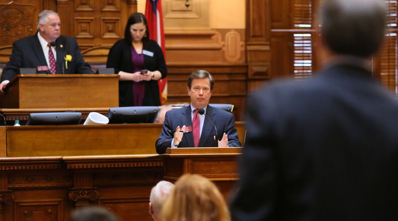 March 3, 2015 - Atlanta - Rep. Rich Golick, R - Smyrna, presents HB 190, regarding insurance for ride sharing services. BOB ANDRES / BANDRES@AJC.COM