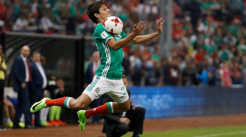 Mexico's Jurgen Damm controls the ball during a 2018 Russia World Cup qualifying soccer match against Costa Rica Friday, March 24, 2017, at Azteca stadium in Mexico City.
