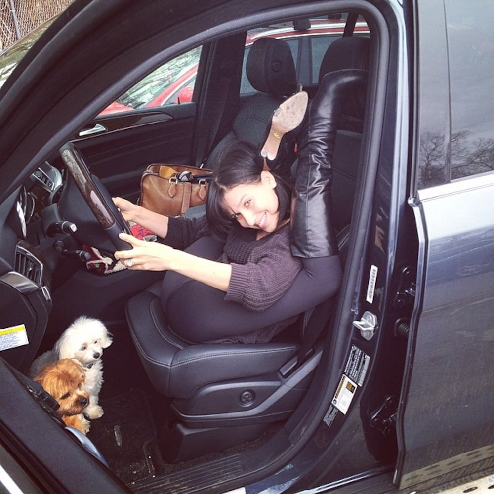 March 7, 2014: Maybe the puppies could press the pedals? #hilariaypd #yogapostureoftheday #caryoga