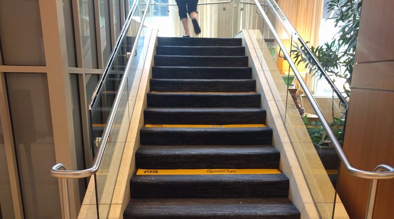 Aug. 5, 2017, Atlanta -- The stairway leads to the Georgia PTA convention in the summer of 2017, a chaotic event that led to the election of new leadership amid internal jousting for power. Donna Corpening Jackson lost her bid for state PTA treasurer. Now, she’s been indicted.