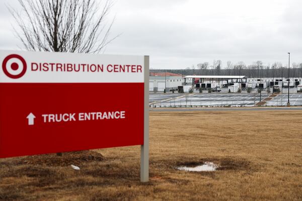 Trucks are parked at a Target Distribution Center in Hampton, Ga., on Saturday, Feb. 21, 2026. (Abbey Cutrer/AJC)