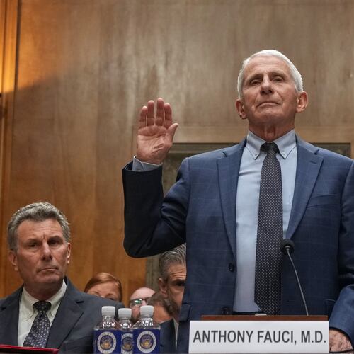 Dr. Anthony Fauci is sworn in before the Senate Homeland Security and Governmental Affairs Committee at the Capitol, Wednesday, July 29, 2026, in Washington. (AP Photo/Allison Robbert)