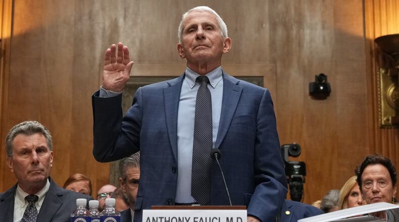 Dr. Anthony Fauci is sworn in before the Senate Homeland Security and Governmental Affairs Committee at the Capitol, Wednesday, July 29, 2026, in Washington. (AP Photo/Allison Robbert)