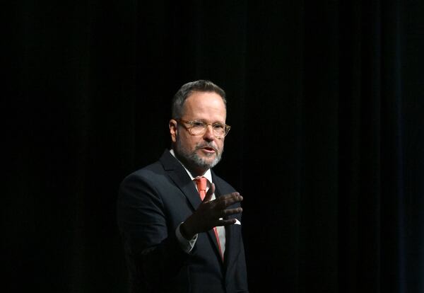 Chris Clark, president and CEO of the Georgia Chamber, speaks during the Georgia Chamber Congressional Luncheon at The Classic Center on Wednesday, Aug. 5, 2026, in Athens. The annual luncheon brought together business leaders, elected officials, and candidates from both parties for a sold-out, bipartisan discussion on Georgia's economy and political landscape. (Hyosub Shin/AJC)