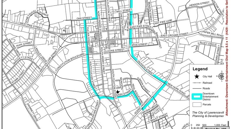 The Lawrenceville City Council voted recently to adopt a resolution to set boundaries for a downtown entertainment district. Courtesy City of Lawrenceville