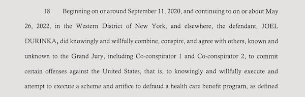 Dr. Joel Durinka, a Buffalo, N.Y., physician, was identified on the website of RegenHaus Medical in Alpharetta as its medical director even after he was named in a federal indictment charging him with Medicare fraud. After the AJC asked questions, the clinic removed him from the website and said it was seeking a replacement. (U.S. Department of Justice)