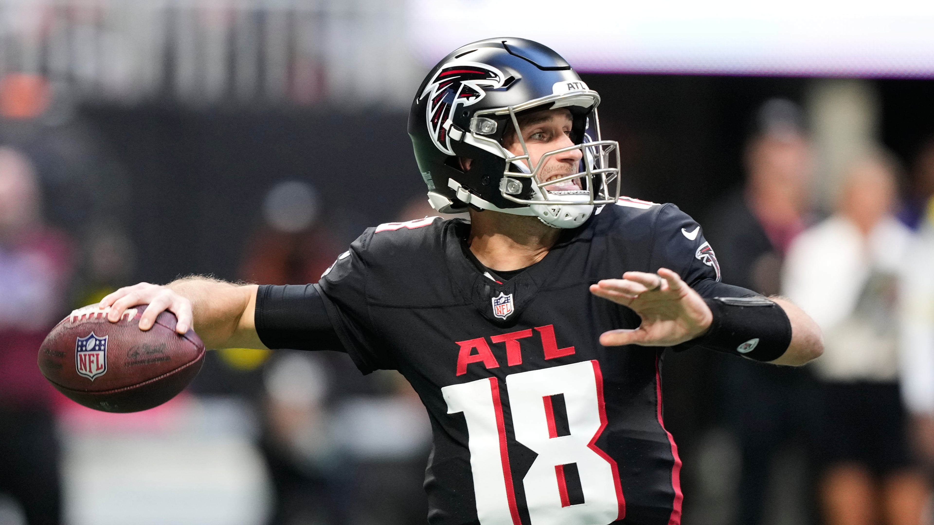 Atlanta Falcons quarterback Kirk Cousins passes against the Carolina Panthers in the second half of an NFL football game, Sunday, Nov. 16, 2025, in Atlanta. (Brynn Anderson/AP)