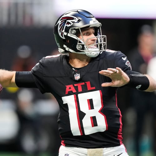 Atlanta Falcons quarterback Kirk Cousins passes against the Carolina Panthers in the second half of an NFL football game, Sunday, Nov. 16, 2025, in Atlanta. (Brynn Anderson/AP)