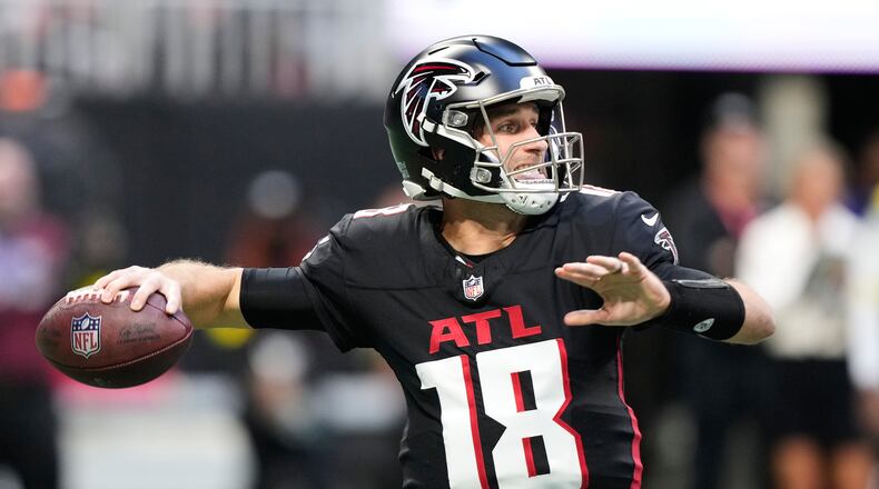 Atlanta Falcons quarterback Kirk Cousins passes against the Carolina Panthers in the second half of an NFL football game, Sunday, Nov. 16, 2025, in Atlanta. (Brynn Anderson/AP)