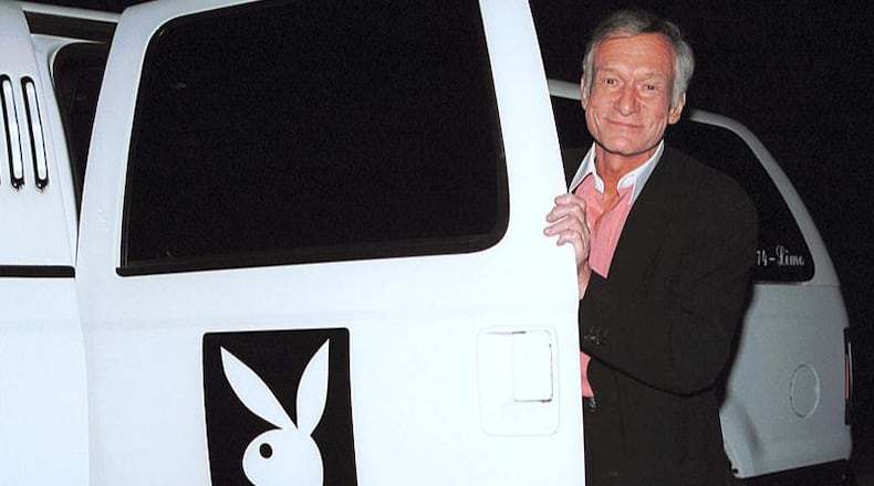 Playboy founder Hugh Hefner shows off his limo in West Hollywood, CA. (Photo by David Klein/Getty Images)