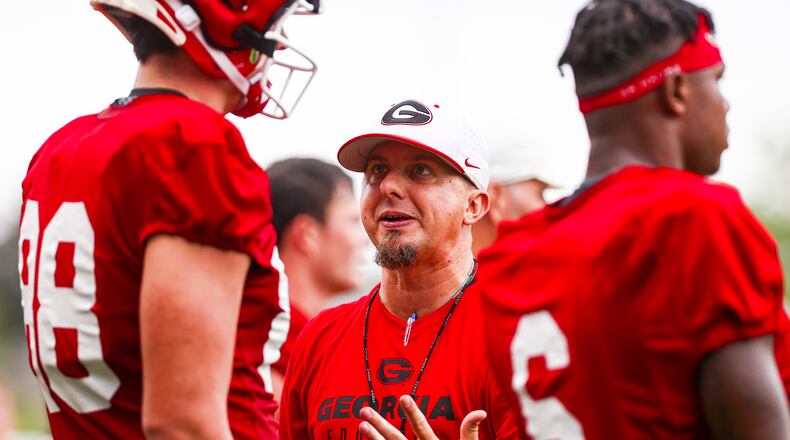 Georgia tight ends coach Todd Hartley during Georgia’s practice session in Athens, Ga., on Thursday, Aug. 3, 2023. (Tony Walsh/UGAAA)