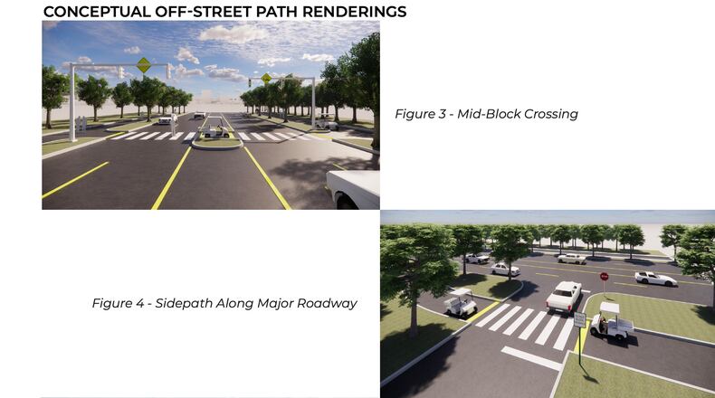 These images from Milton's recently approved Personal Transportation Vehicle Plan show off-street paths for golf carts. (Courtesy City of Milton)