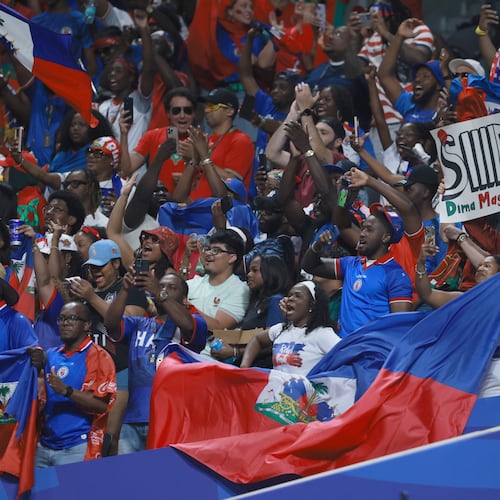 Haiti fans cheer their team despite loss to Morocco in a Group C FIFA World Cup match at Atlanta Stadium (Mercedes-Benz Stadium) on Wednesday, June 24, 2026. (Jason Getz/AJC)