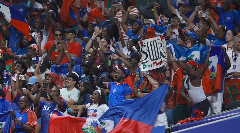 Haiti fans cheer their team despite loss to Morocco in a Group C FIFA World Cup match at Atlanta Stadium (Mercedes-Benz Stadium) on Wednesday, June 24, 2026. (Jason Getz/AJC)