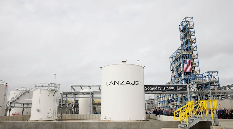 Part of the LanzaJet plant is seen during the grand opening on Wednesday, January 24, 2024, in Soperton, Ga. LanzaJet is the world’s first ethanol sustainable aviation fuel (SAF) production facility. 
(Miguel Martinez /miguel.martinezjimenez@ajc.com)