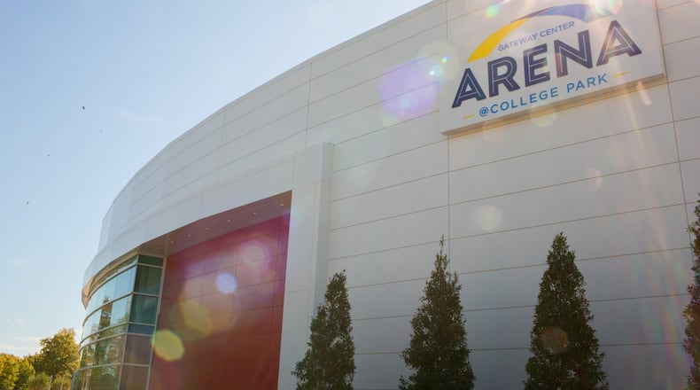 Scenes from outside the currently under-construction Gateway Center Arena at College Park in Atlanta, Georgia, on Thursday, Oct. 24, 2019. The Gateway Center Arena at College Park open in November, and the city hopes the new venue will be a draw for the city. It’ll host the Hawks’ G-League, the Atlanta Dream and shows programmed by the Fox Theatre. (Photo/Rebecca Wright for the Atlanta Journal-Constitution)