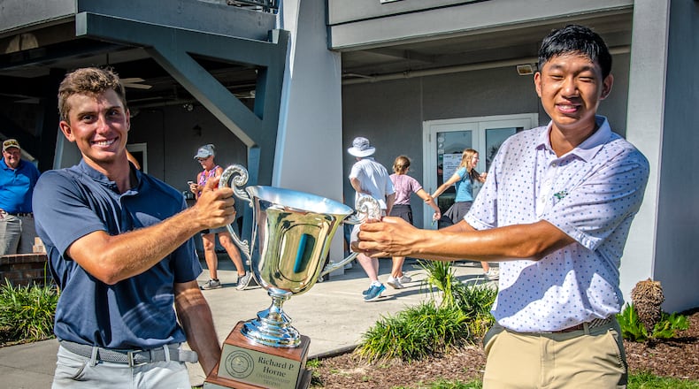 Georgia Tech’s Aidan Kramer (left) beat teammate Andy Mao in a playoff to win the 50th Rice Planters Amateur at Snee Farm Country Club in Mount Pleasant, S.C.