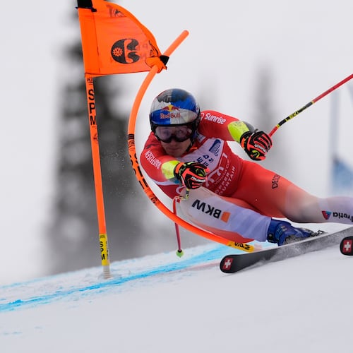 Switzerland's Marco Odermatt competes during a World Cup men's super-G skiing race, Thursday, Nov. 27, 2025, in Copper Mountain. (AP Photo/Robert F. Bukaty)