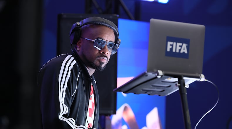 Jermaine Dupri performs during halftime of Argentina vs. England FIFA World Cup Semifinal match at Atlanta Stadium (Mercedes-Benz Stadium) on Wednesday, July 15, 2026. (Jason Getz/AJC)