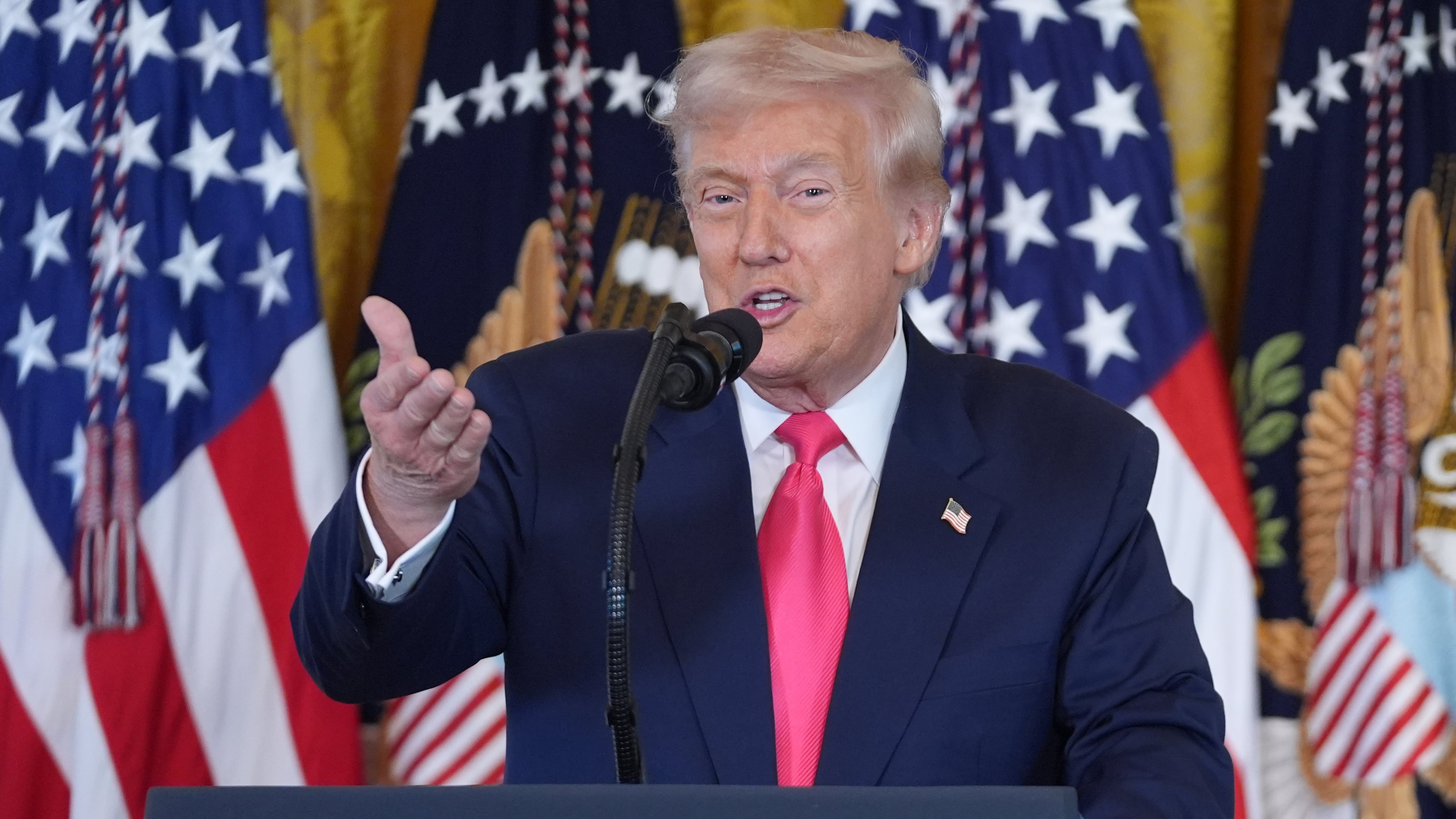 President Donald Trump speaks during an event on foster care in the East Room of the at the White House, Thursday, Nov. 13, 2025, in Washington. (AP Photo/Evan Vucci)