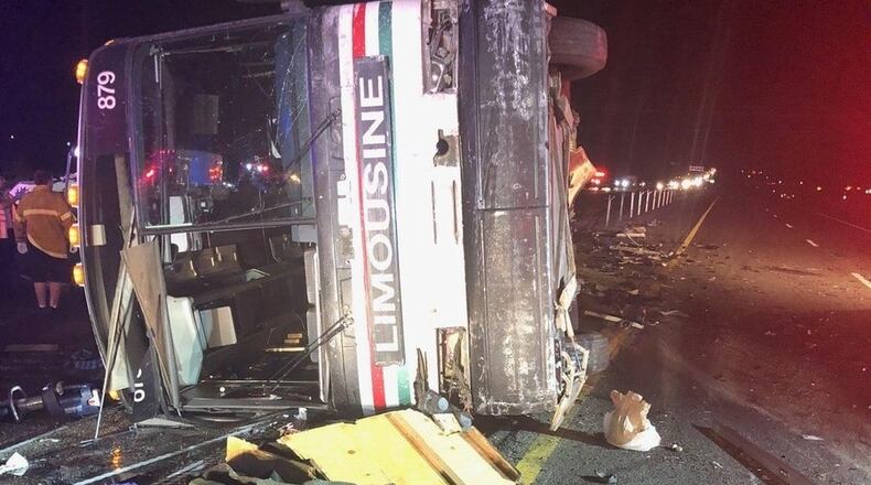 A bus was overturned after colliding with a semi truck in New Mexico.