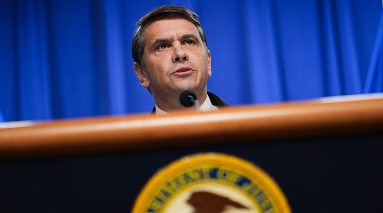 FILE - Acting U.S. attorney general Todd Blanche speaks during a news conference at the Justice Department, May 4, 2026, in Washington. (AP Photo/Julia Demaree Nikhinson, File)