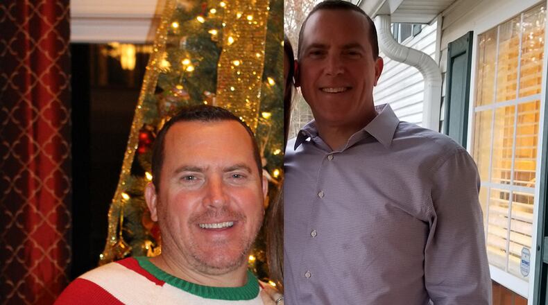 In the photo on the left, taken in December 2016, Glenn Miller weighed 240 pounds. In the photo on the right, taken in November, he weighed 188 pounds. (Photos contributed by Glenn Miller.)